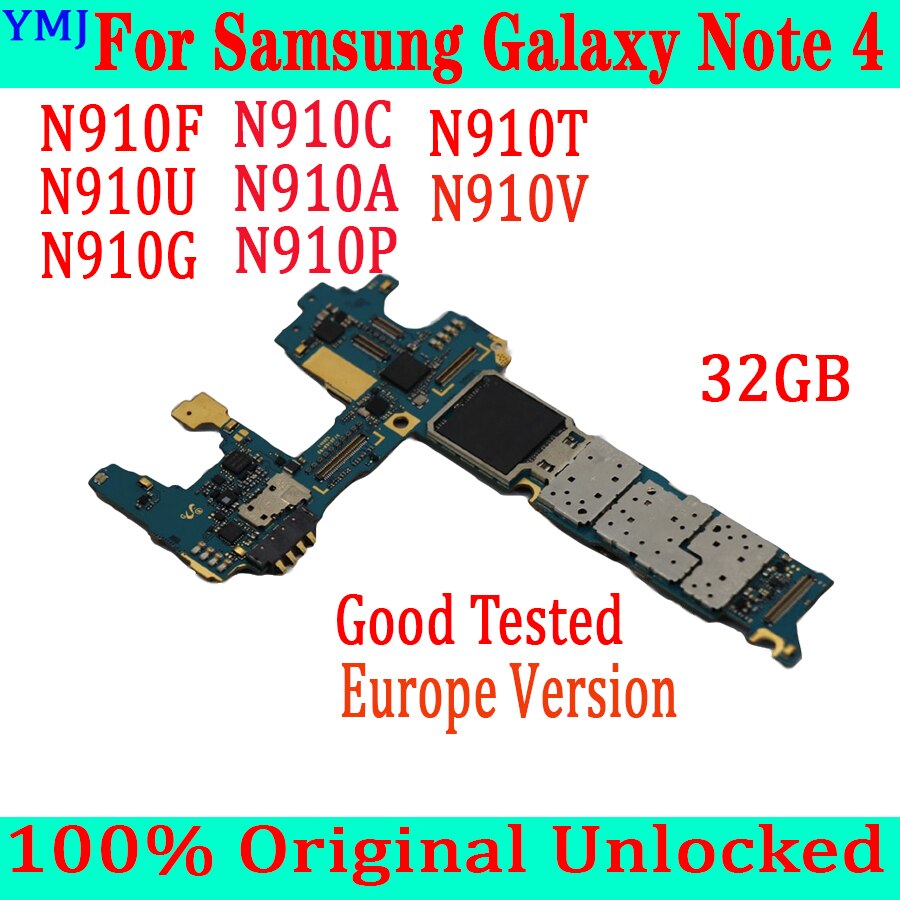 Carte mÃ¨re 32 go originale dÃ©bloquÃ©e pour Samsung Galaxy Note 4, avec systÃ¨me Android, puces complÃ¨tes, N910F, N910A, N910U, N910V, N910P