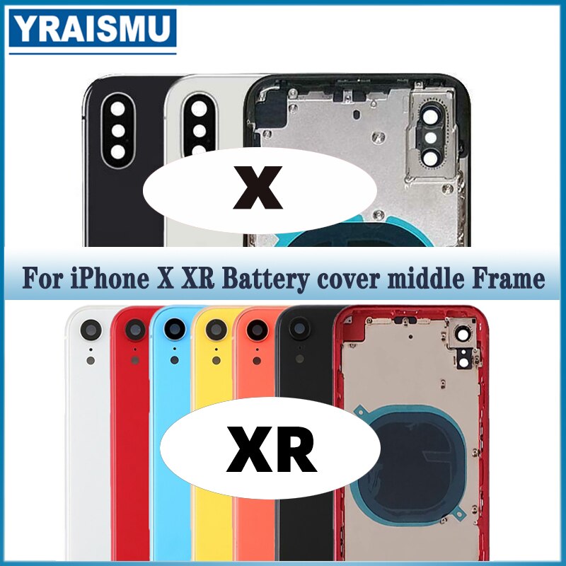 Coque arrière pour iPhone X XR, couvercle de batterie, plateau SIM, pièces de clés latérales, châssis central