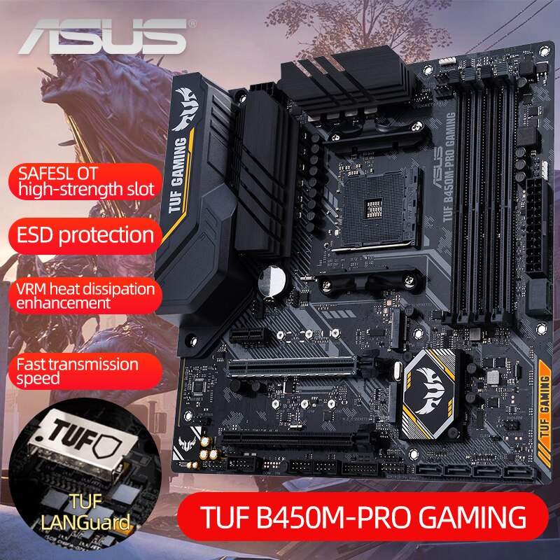 ASUS â carte mÃ¨re TUF B450M PRO GAMING 128 go AM4 DDR4, composant pour ordinateur de bureau, compatible R3, R5, R7, R9, processeur AM4