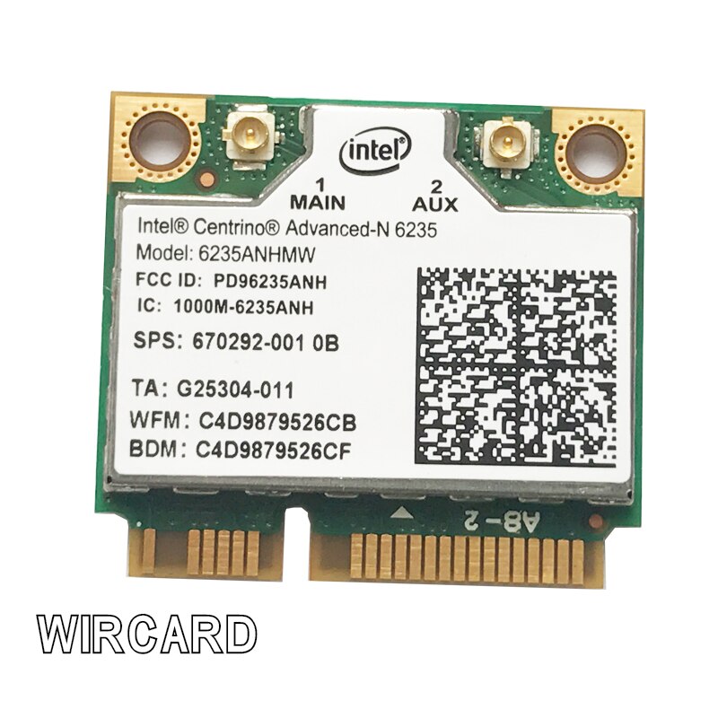 WIRCARD â carte lan sans fil pour ordinateur portable Intel Centrino Advanced-N 6235 6235ANHMW, wi-fi 300 mb/s, BT4.0, Half MINI PCIe