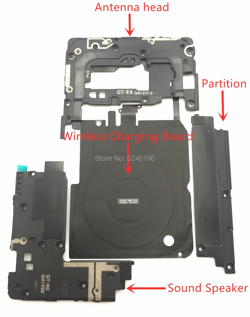 Ensemble de quatre piÃ¨ces de raccords d'entretien pour Samsung Galaxy Note 8, panneau de charge sans fil, haut-parleur sonore, piÃ¨ces de tÃªte d'antenne de sÃ©paration