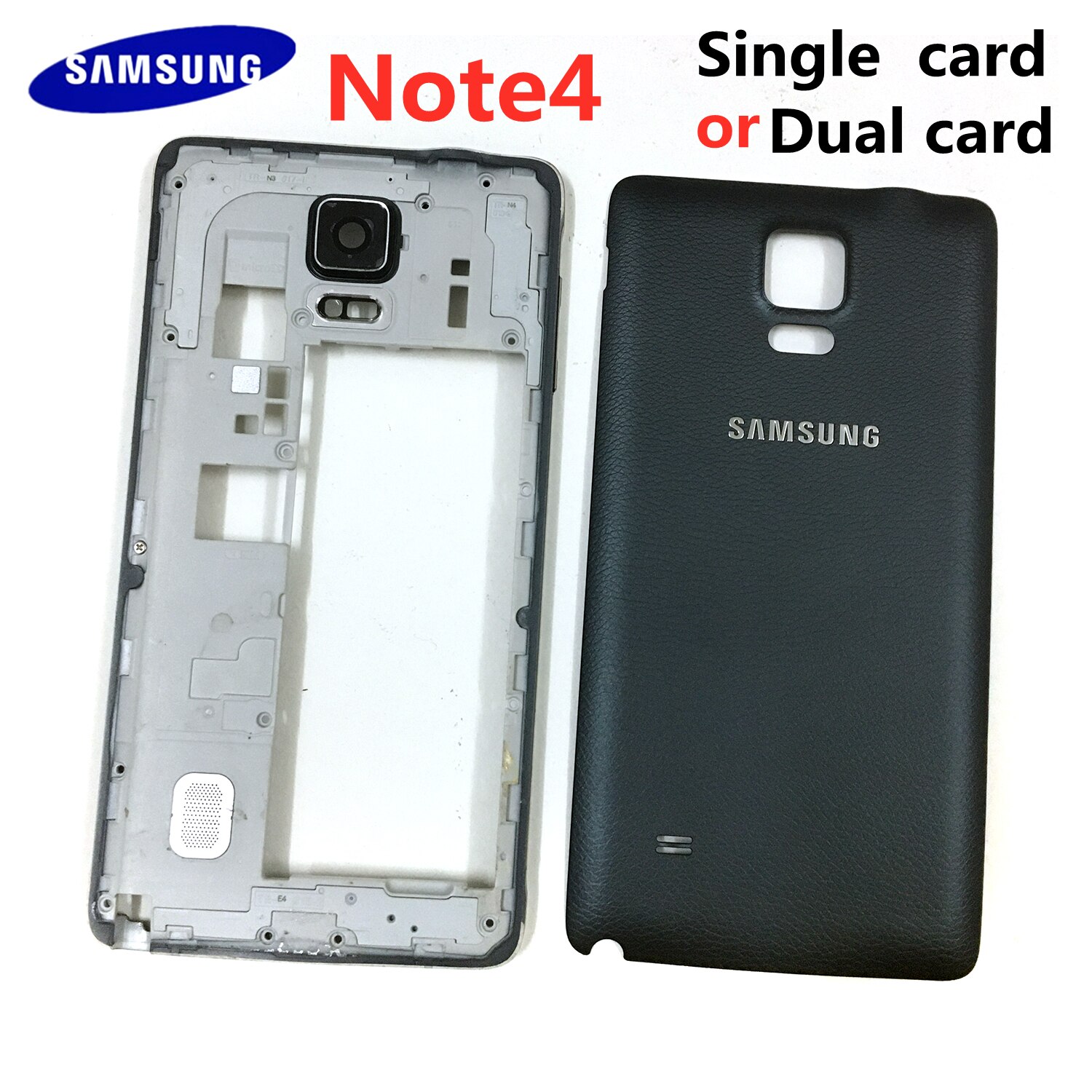 Coque pour Samsung Galaxy Note 4, N910, N9100, cadre central en mÃ©tal, lunette et couvercle arriÃ¨re de la batterie (version double ou simple carte)