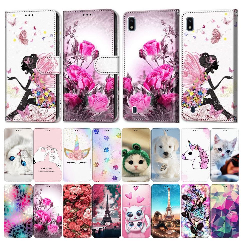 Ãtui Ã  rabat pour tÃ©lÃ©phone Samsung Galaxy M40, A750, A70, A60, A6, A7, 2018, jolie fleur colorÃ©e peinte, pour fille et garÃ§on, E08F